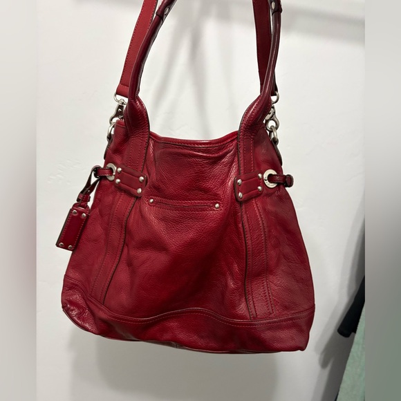 B. Makowsky Deep Red Pebbled Leather Bag EUC Silver Hardware - Picture 12 of 16